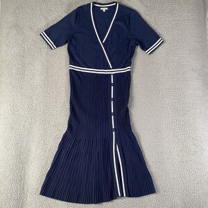 Eva Mendes Maxi Dress Women XL Blue Knit Pleated Preppy Old Money Quiet Luxury